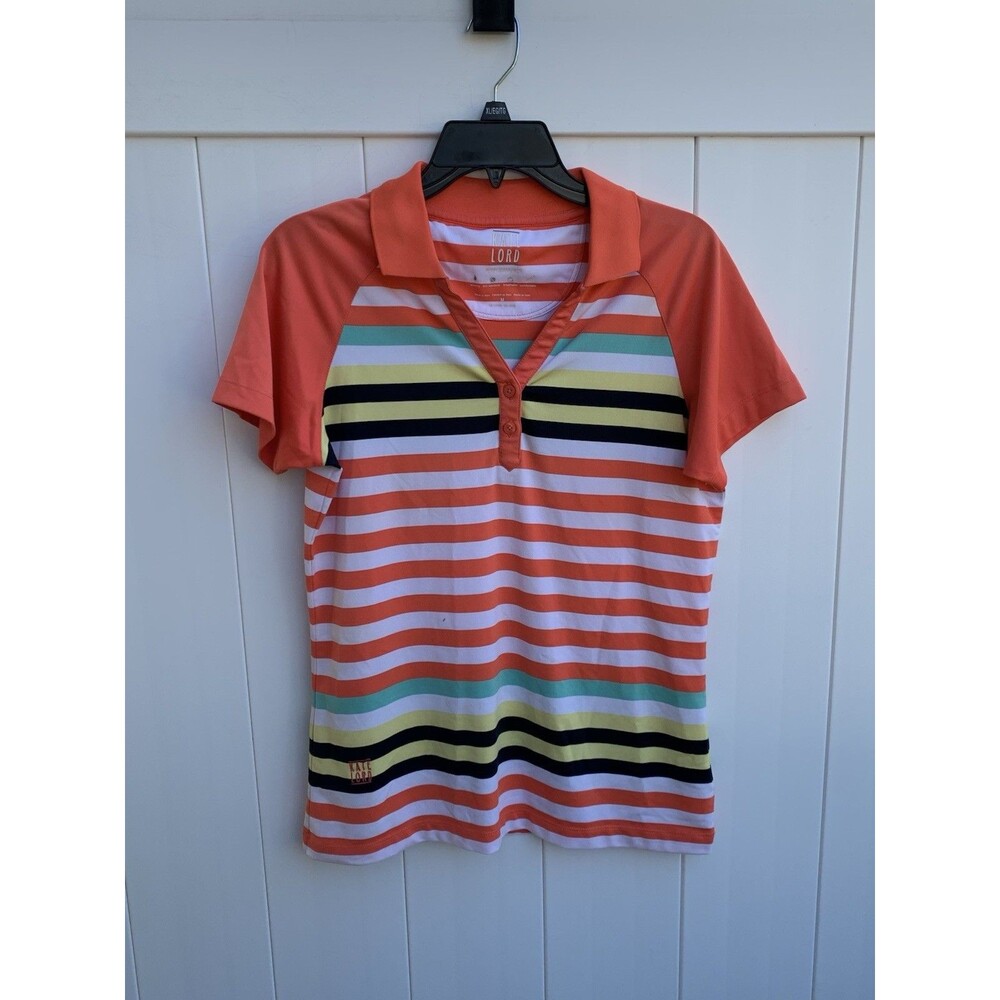 Kate Lord Women’s Sz Medium Golf Polo Performance Striped Multicolor